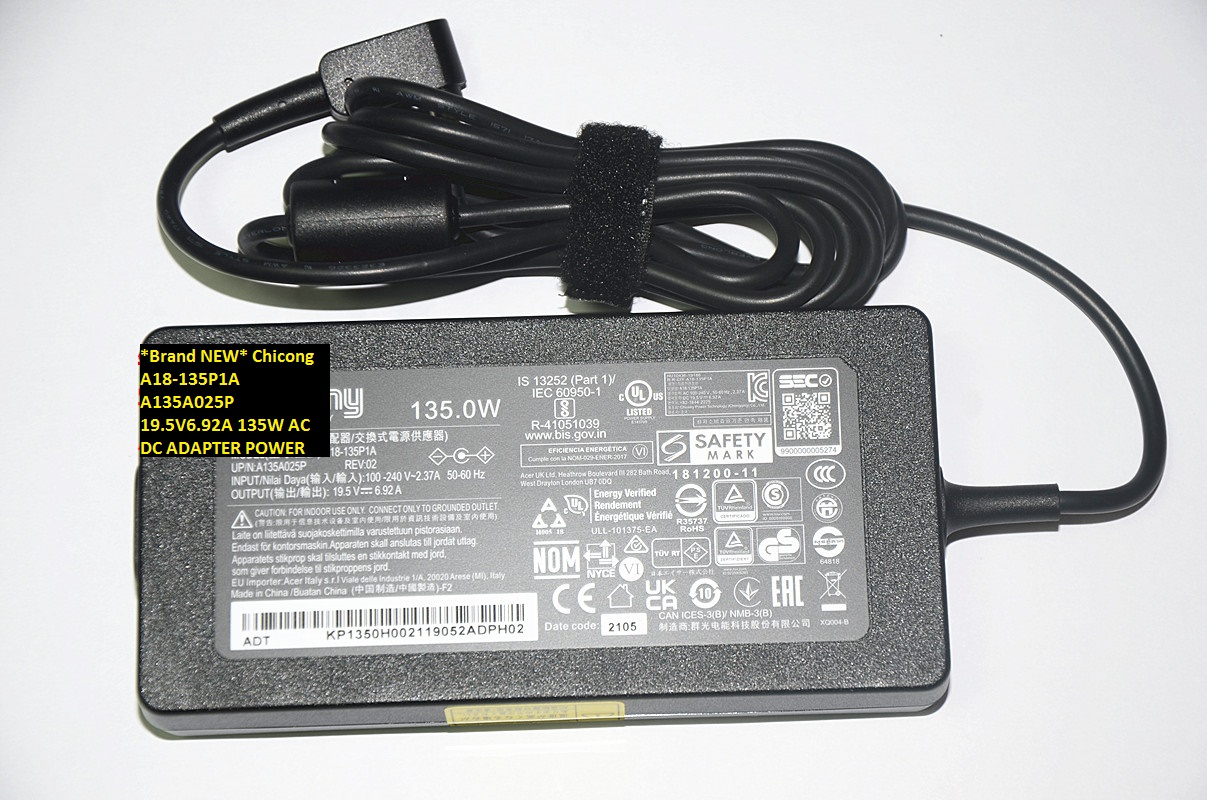 *Brand NEW*5.5*1.7 19.5V 6.92A Chicong A135A025P A18-135P1A 135W AC DC ADAPTER POWER SUPPLY